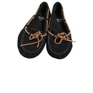 Coach Black Moccasins with Tan Laces